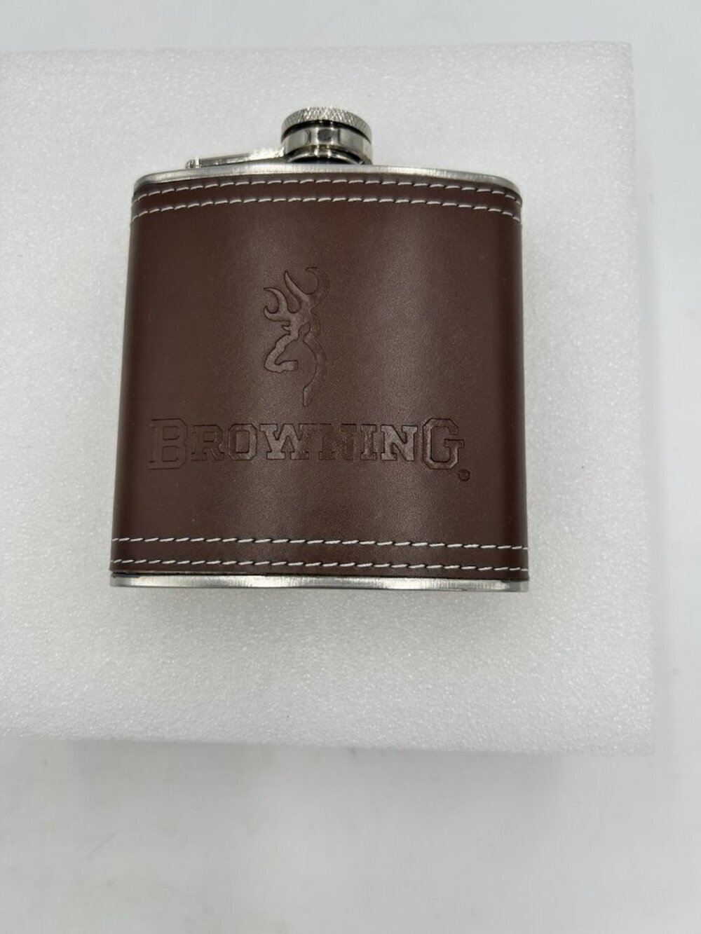 Browning Stainless Steel Wrapped In Leather 6oz Flask Never Used